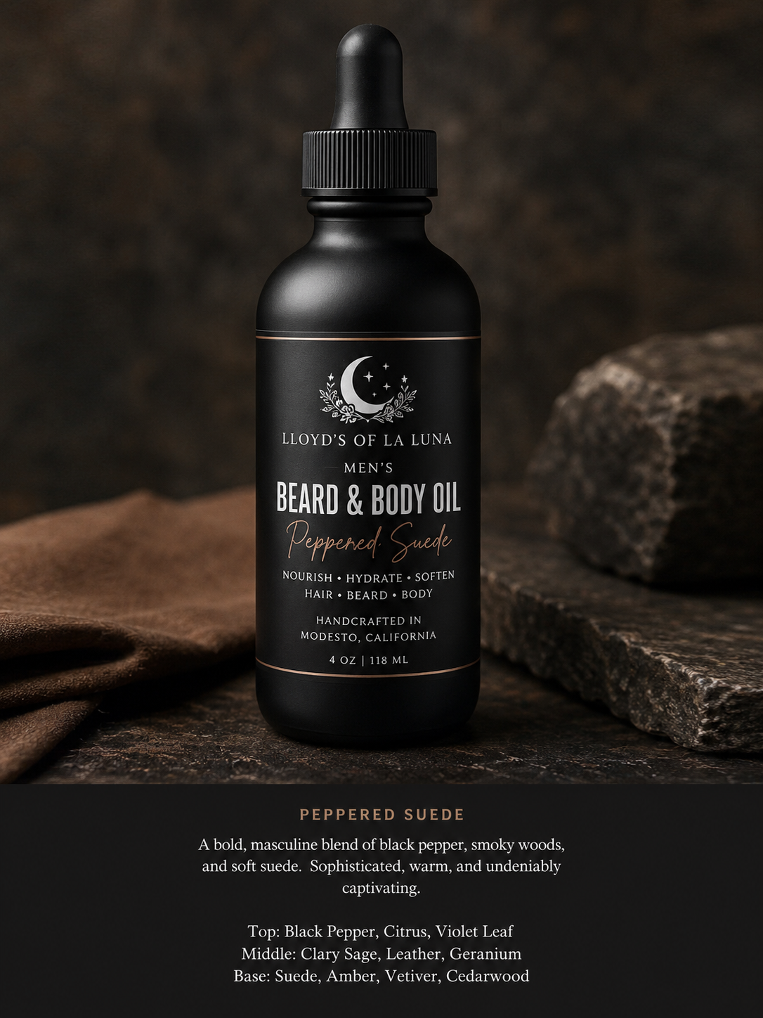 Peppered Suede Hair and Body Oil