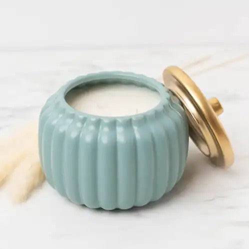 Harvest Teal Ceramic Pumpkin Jar — 20 oz Multi-Wick Candle